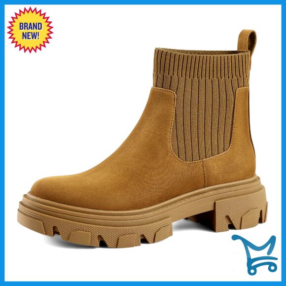 Women's Platform Chelsea Boots Elastic Gore Chunky Heel Lug Sole Ankle Booties